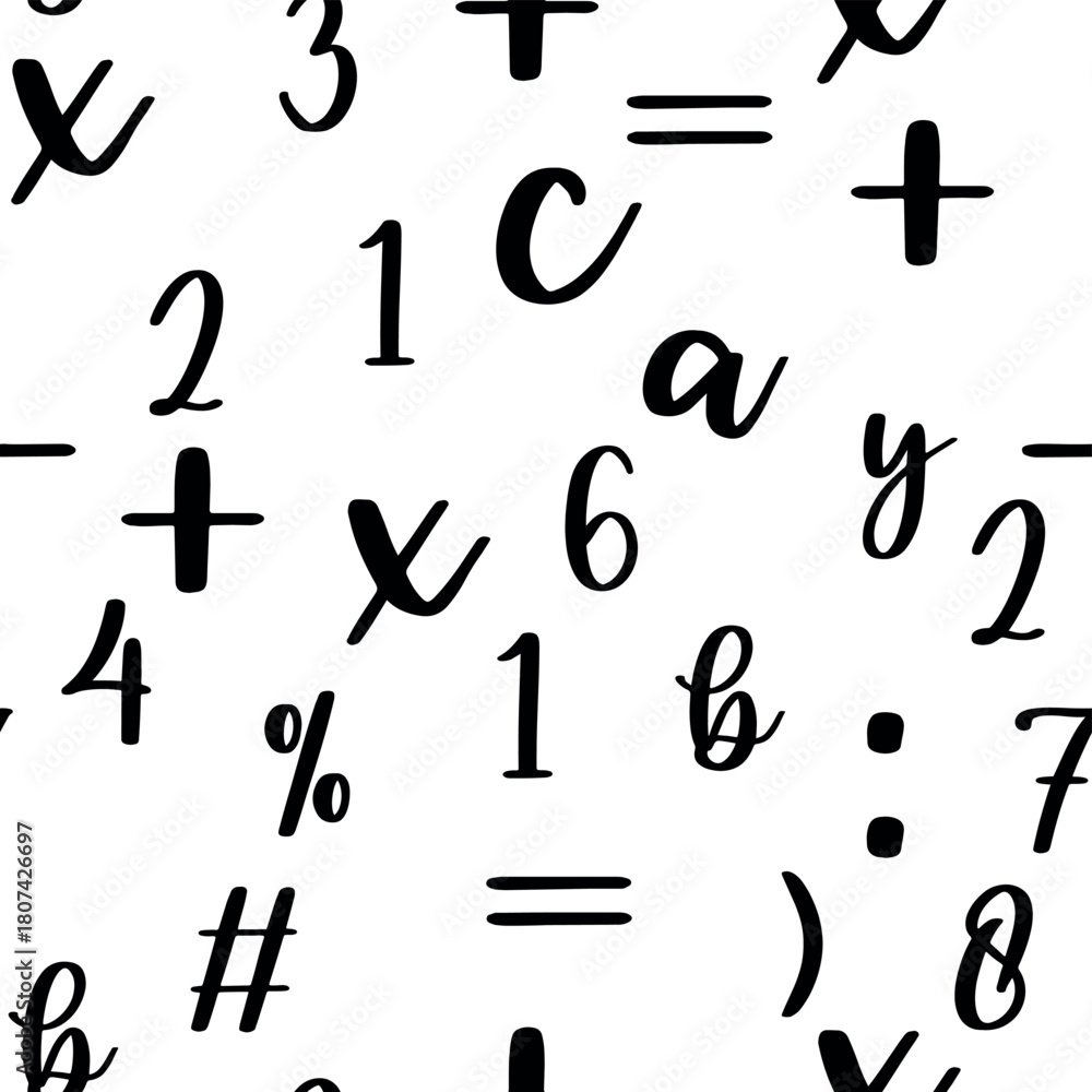 Obraz premium Seamless pattern with beautiful numbers. Algebra and geometry, calculations.