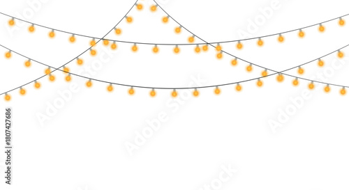 String lights are hanging on a, creating a festive and inviting atmosphere, perfect for celebrations, parties, and adding a touch of warmth to any occasion isolated on