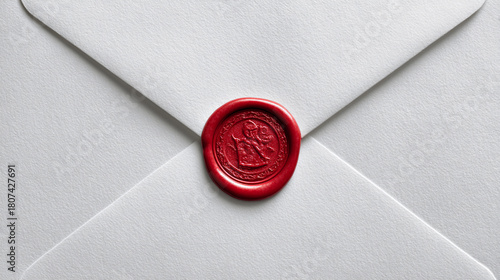 Elegant white envelope sealed with red wax stamp in close-up