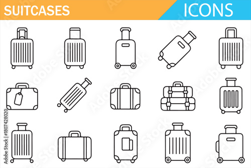 Clean vector icons of baggage for airport, trip planning, and tourism design
