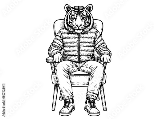 illustration of a person sitting on a chair with a head tiger