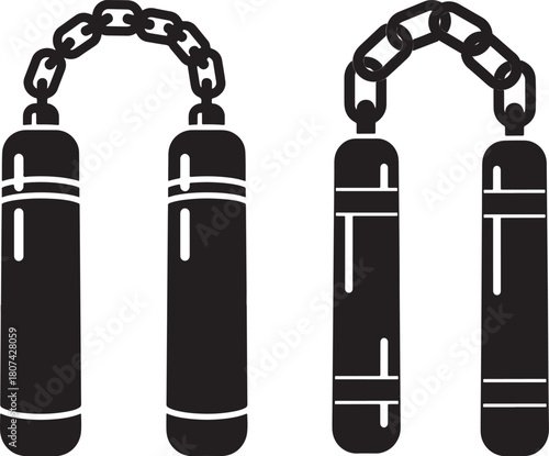 Two nunchaku weapons silhouette