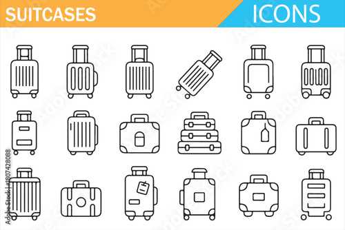 Minimal line art luggage set featuring various suitcase styles