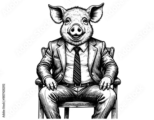 illustration of a person sitting on a chair with a head pig