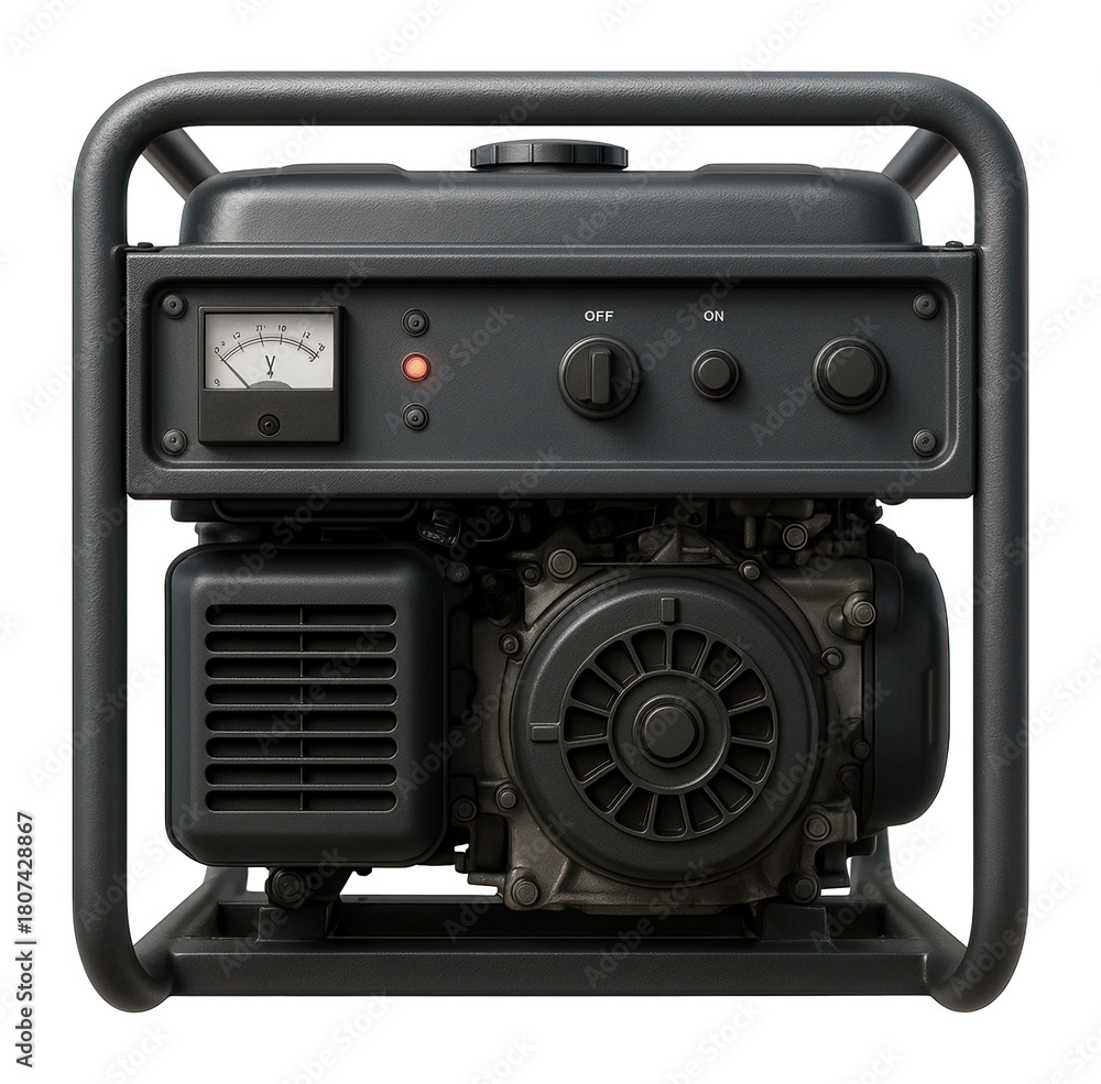 Fototapeta premium Portable diesel generator with a sturdy steel frame for job sites.
