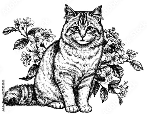 illustration vector hand drawn cat black and white 