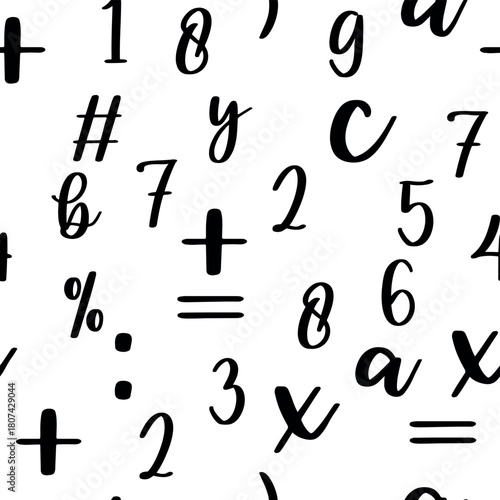 Seamless pattern with beautiful numbers. Algebra and geometry, calculations.