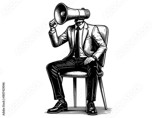 illustration of a person sitting on a chair with a head speaker