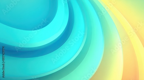 Abstract flowing gradient waves of turquoise and yellow colors smooth curve lines