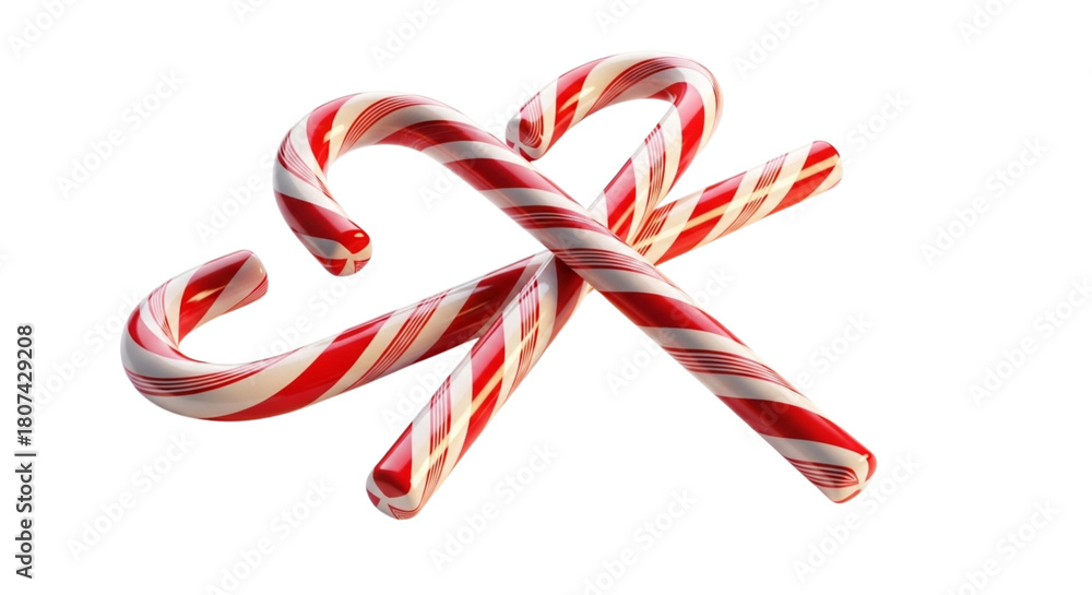 Fototapeta premium Two candy canes crossed isolated on transparent background, a sweet christmas treat