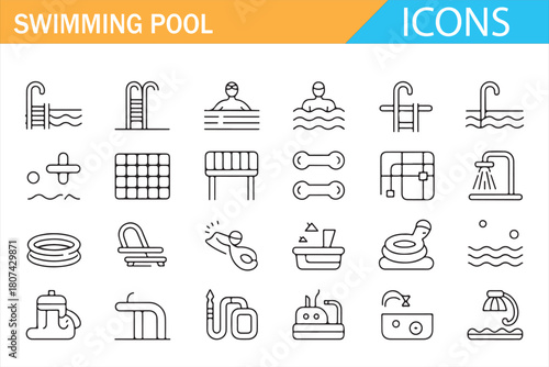 Vector collection of aquatic activity symbols for pools and wellness centers