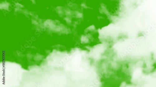 Realistic cloud animation moving gently over clean green screen background, white clouds moving smoothly in seamless animation