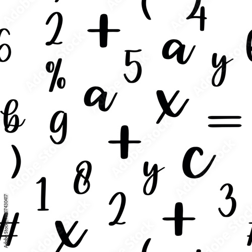 Seamless pattern with beautiful numbers. Algebra and geometry, calculations.