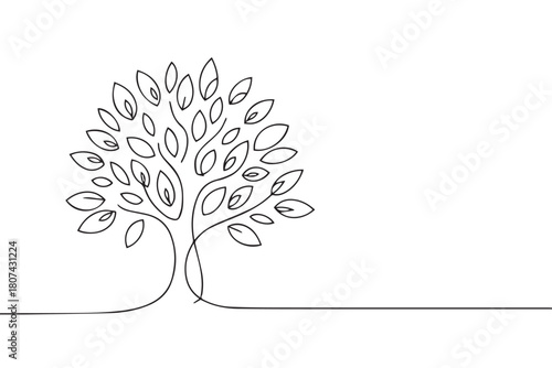 tree continuous line illustration symmetrical canopy vector