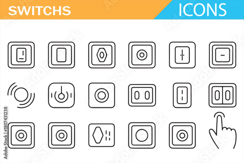 Modern control switch line icons for technology and electronics