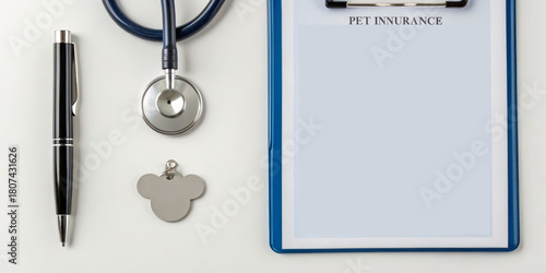 Wallpaper Mural Pet insurance form stethoscope pen metal tag clipboard veterinary care document policy coverage claim. Clean layout desk conveys trust and readiness for pet health planning and responsible Torontodigital.ca