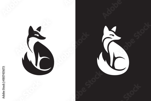 fox logo fox silhouette mirrored negative space animal emblem vector icon for branding