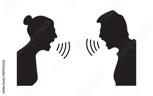 Silhouette of yelling persons in conflict arguing and disagreeing