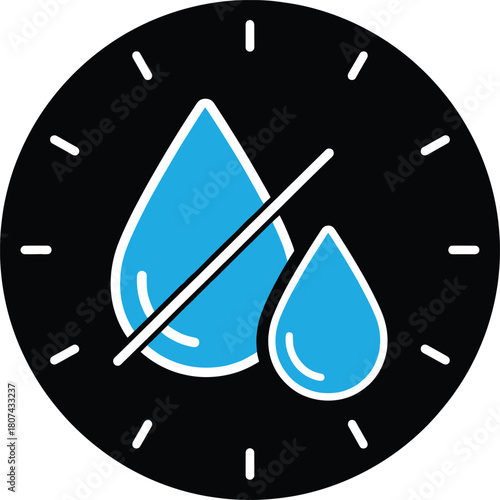 Water Conservation Icon Representing No Leaks and Prevention of Water Waste with a Bold Graphic Design on a Circular Background