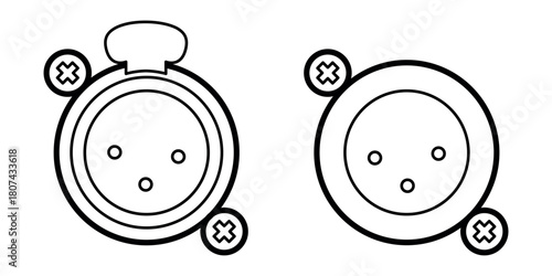 Line-art illustration of 3-pin XLR connectors, showing front views with clean outlines. Technical drawing style suitable for audio equipment manuals, schematics, and professional sound system designs.