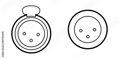 Line-art illustration of 3-pin XLR connectors, showing front views with clean outlines. Technical drawing style suitable for audio equipment manuals, schematics, and professional sound system designs.