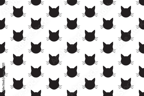 cat icon repeating pattern black head silhouette seamless textile motif