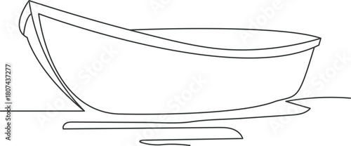 Minimalist small fishing boat line art vector.