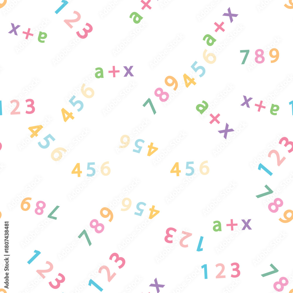 Obraz premium Seamless pattern with mathematical formulas and numbers. Algebra and geometry, calculations tangent, cotangent, sine, cosine.