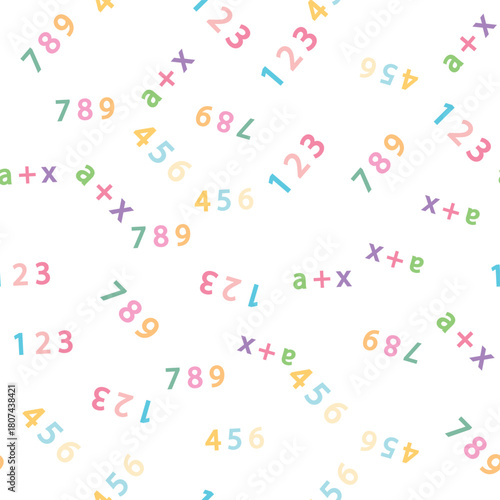 Seamless pattern with mathematical formulas and numbers. Algebra and geometry, calculations tangent, cotangent, sine, cosine.