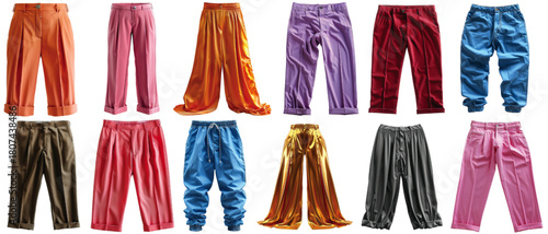 Colorful Fashion Trousers Collection Isolated on White