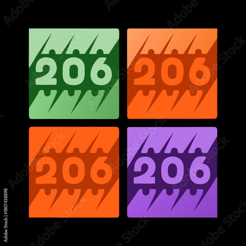 Colorful 206 logo design featuring a modern and eyecatching design, perfect for branding and marketing materials, with a playful and vibrant aesthetic