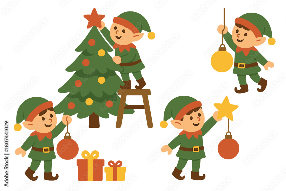 Naklejka premium Christmas silhouette icon set. featuring elf, tree, gift, ornament, and star symbols
