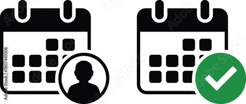 Calendar icons showing a person and a confirmed appointment with a checkmark