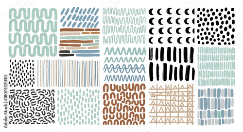 Abstract patterns, hand-drawn textures, and graphic elements for modern design applications