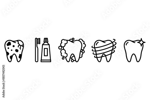 Set of Dental Care Icons,
Dental Care Icon Set,
5 Minimalist Line Art Tooth Icons