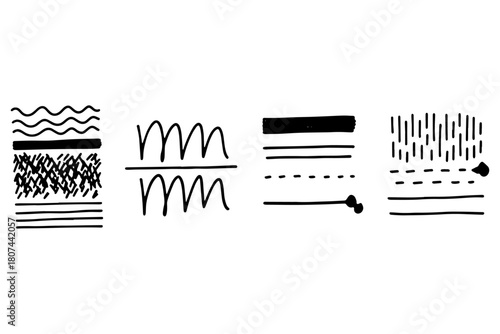 set of Doodle Line Icons,
Hand-Drawn Black Line Art for Abstract Sketches & Scribbles