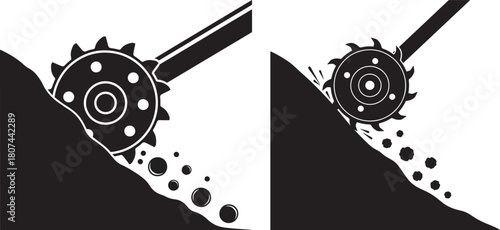 Agricultural tiller working on soil silhouette