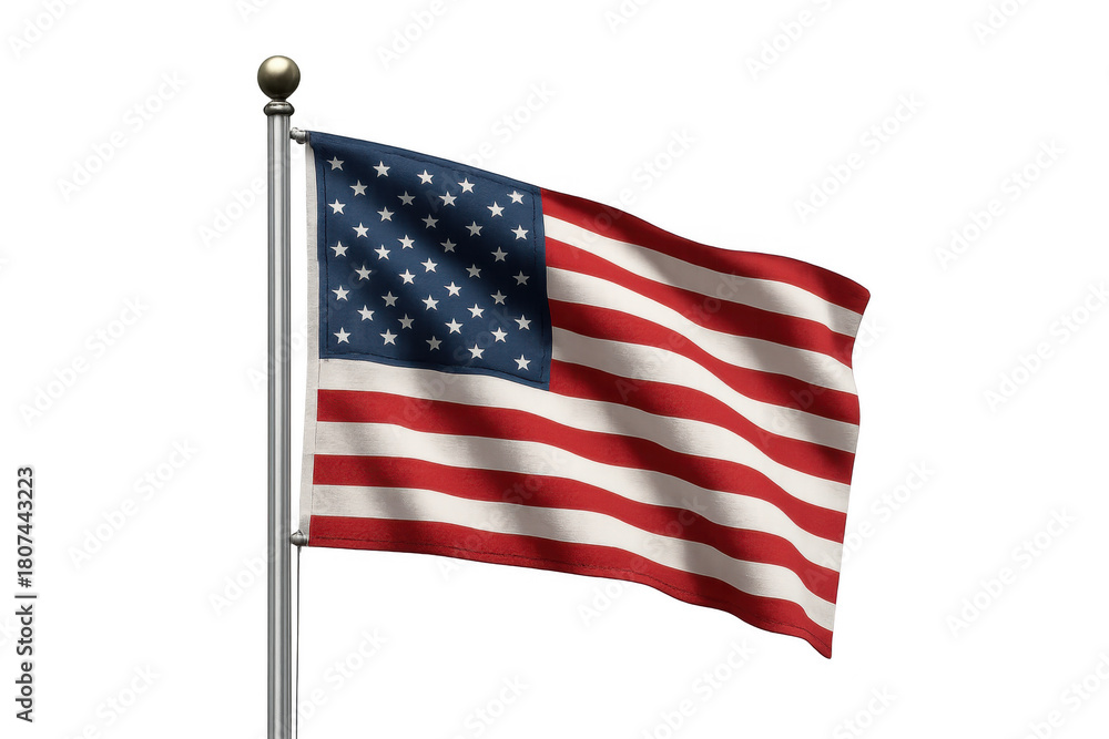 Obraz premium American flag waving proudly on flagpole, symbolizing patriotism, freedom, and independence on transparent background