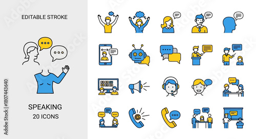 Sleek Line Art Communication Icon Collection Modern Pictograms for Dialogue, Speech, Customer Service, and Online Interaction Concepts