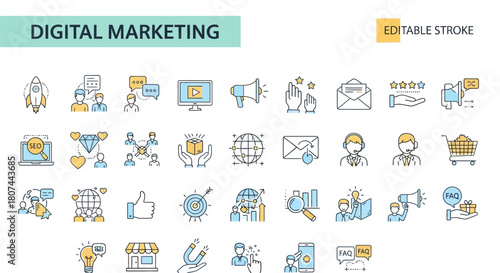 Digital Marketing Icons A Comprehensive Collection for Online Promotion and Strategy