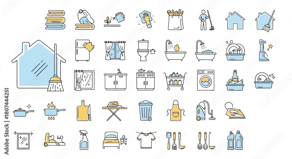 Fototapeta premium Comprehensive Set of Cleaning Icons A Vector Illustration Collection for Home and Hygiene