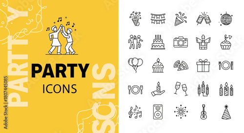 Party Icons A Sleek Line Collection for Celebrations and Festive Events