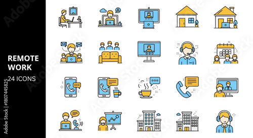 Remote Work and Communication Icons A Collection of Modern Vector Graphics