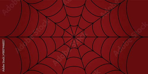 Black spider web on a red background. Red spider web background. Spider web Vector.