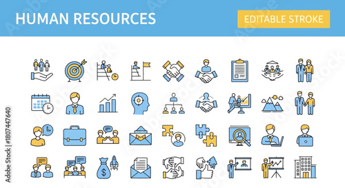 Modern Human Resources Icon Set for Business and Management