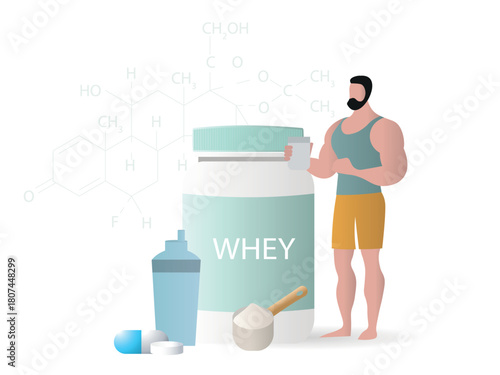 Muscular man managing sports nutrition supplementation