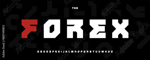 Heavy Geometric Font Logo Alphabet Techno Modern Typography, Creative Bold Typographic Design for Cyber Title Text, Sport Poster Headline, Blocks Logotype. Symbol Set Fonts. Vector Logos Typeface