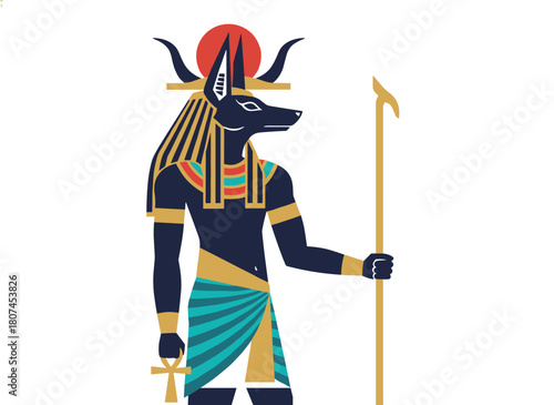 Sekhmet or Sachmis, the goddess of healing, solar deity, or lioness‑headed mythological creature holding an ankh, depicted in a flat‑style colored vector illustration of ancient Egyptian mythology