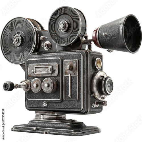 Vintage film camera antique movie projector cinematic equipment photography and videography tool device