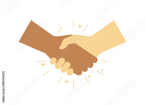 An icon of two hands high‑fiving with clapping palms, depicting a friendly greeting between biracial arms, celebrating a partnership, rendered as a flat vector illustration on a white background